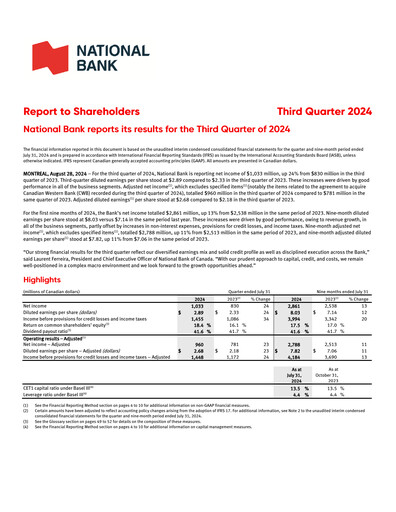 Thumbnail National Bank of Canada
 Quarterly Report 2024-q3