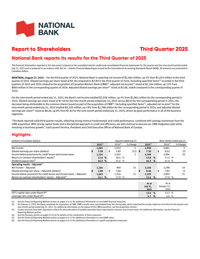 Thumbnail National Bank of Canada
 Quarterly Report 2025-q3
