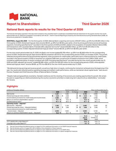 Thumbnail National Bank of Canada
 Quarterly Report 2026-q3