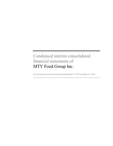 Thumbnail MTY Food Group Financial Statement 2017-q2
