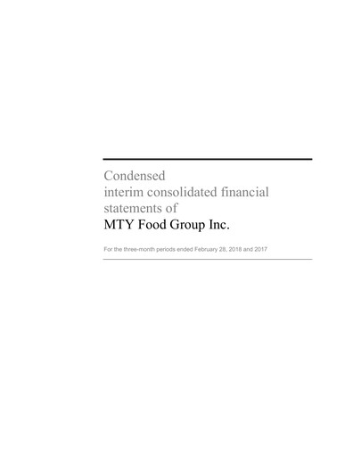 Thumbnail MTY Food Group Financial Statement 2018-q1
