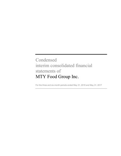 Thumbnail MTY Food Group Financial Statement 2018-q2
