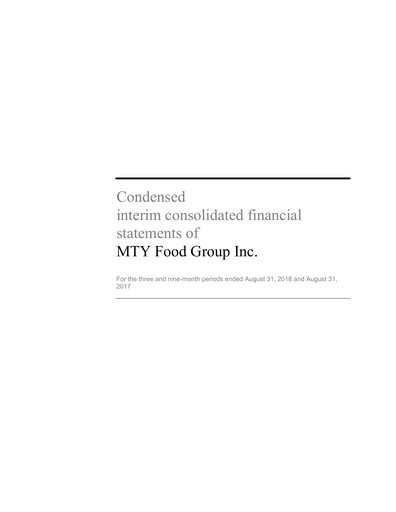 Thumbnail MTY Food Group Financial Statement 2018-q3