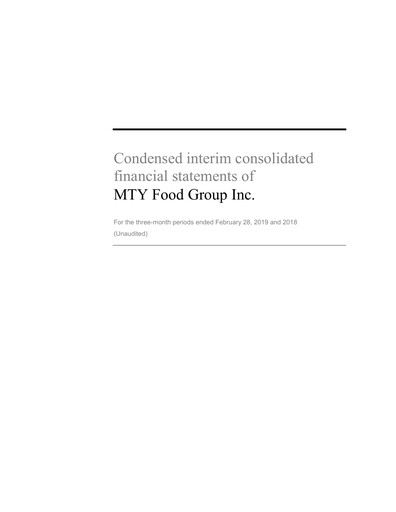Thumbnail MTY Food Group Financial Statement 2019-q1