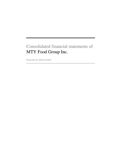 Thumbnail MTY Food Group Financial Statement fy2022