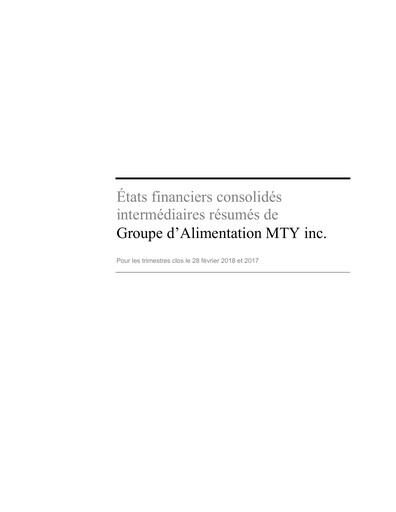 Thumbnail MTY Food Group Financial Statement 2018-q1