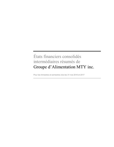Thumbnail MTY Food Group Financial Statement 2018-q2