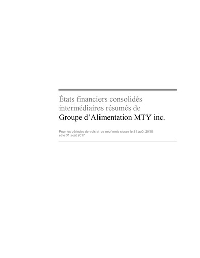 Thumbnail MTY Food Group Financial Statement 2018-q3