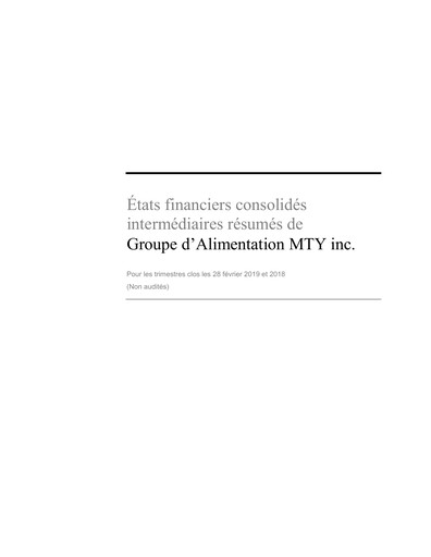 Thumbnail MTY Food Group Financial Statement 2019-q1
