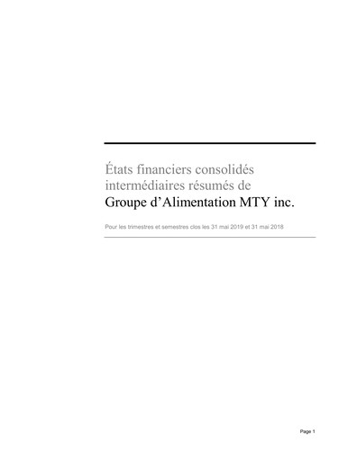Thumbnail MTY Food Group Financial Statement 2019-q2