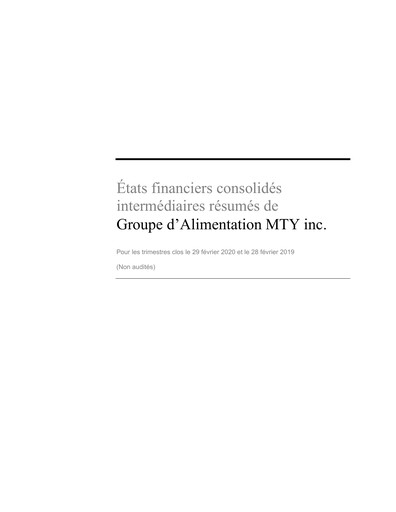 Thumbnail MTY Food Group Financial Statement 2020-q1