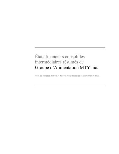 Thumbnail MTY Food Group Financial Statement 2020-q3