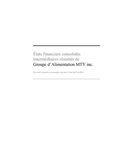 Thumbnail MTY Food Group Financial Statement 2021-q2