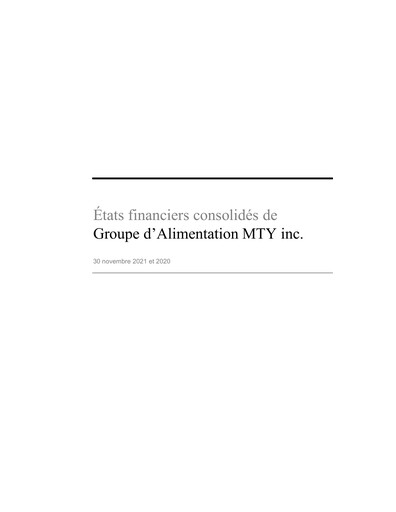 Thumbnail MTY Food Group Financial Statement 2021-q4