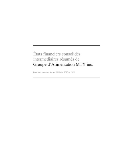 Thumbnail MTY Food Group Financial Statement 2023-q1
