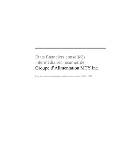 Thumbnail MTY Food Group Financial Statement 2023-q3