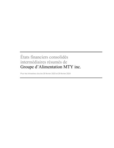 Thumbnail MTY Food Group Financial Statement 2025-q1