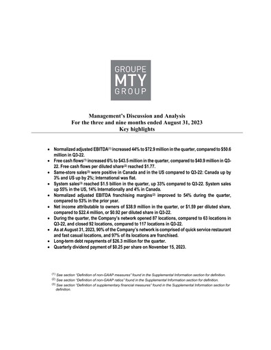 Thumbnail MTY Food Group Quarterly Report 2023-q3
