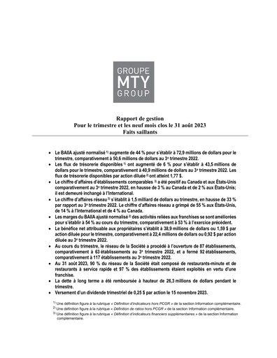 Vorschaubild MTY Food Group Quartalsbericht 2023-q3