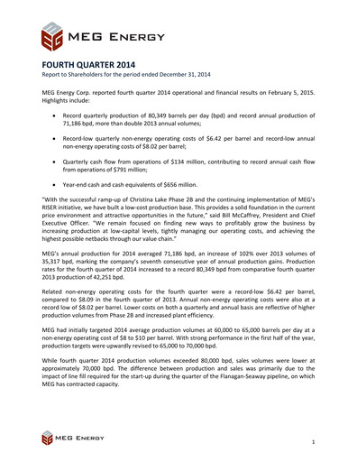 Vorschaubild MEG Energy Finanzmitteilung 2014