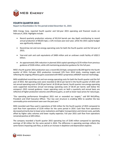Vorschaubild MEG Energy Finanzmitteilung 2015