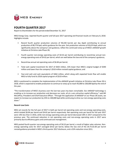Vorschaubild MEG Energy Finanzmitteilung 2017