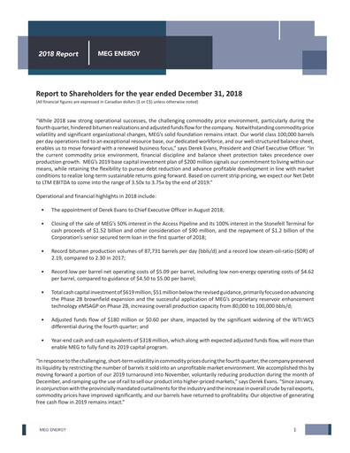 Vorschaubild MEG Energy Finanzmitteilung 2018