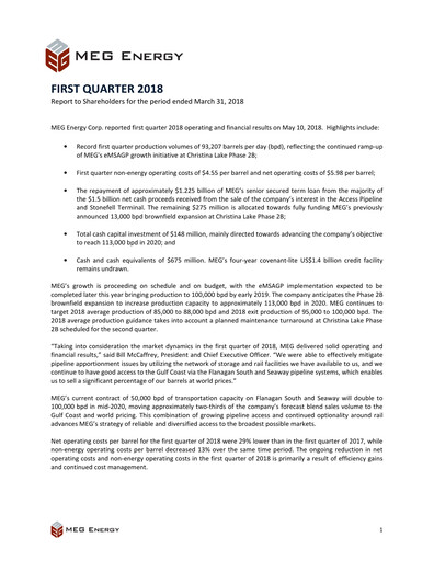 Thumbnail MEG Energy Quarterly Report 2018-q1