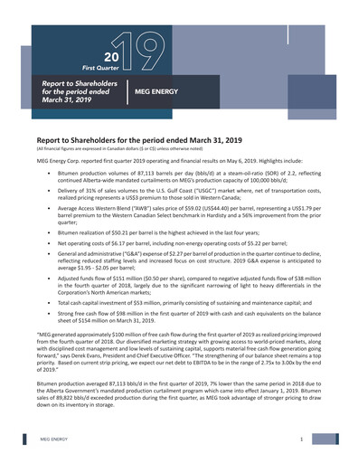 Thumbnail MEG Energy Quarterly Report 2019-q1
