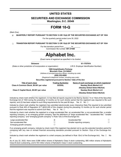 Vorschaubild Alphabet (Google) Quartalsbericht 2022-q2