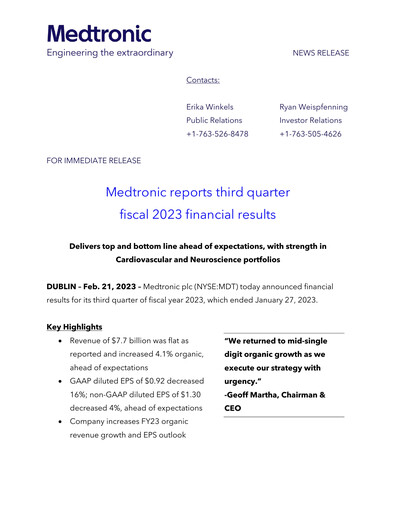 Thumbnail Medtronic Quarterly Report 2023-q3