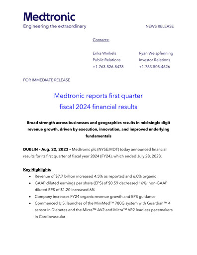 Thumbnail Medtronic Quarterly Report 2024-q1