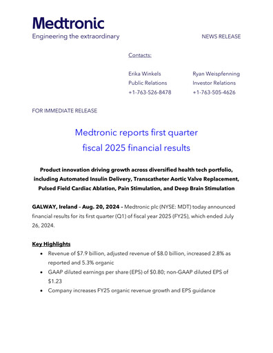 Thumbnail Medtronic Quarterly Report 2025-q1