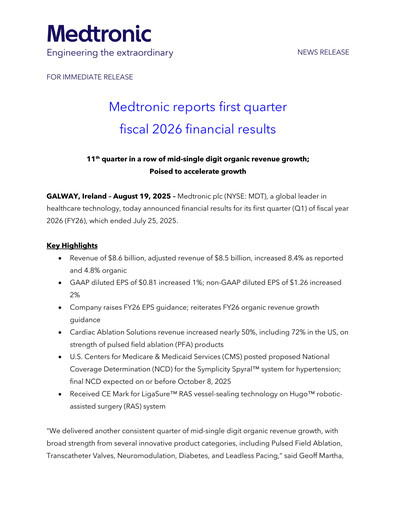 Thumbnail Medtronic Quarterly Report 2026-q1
