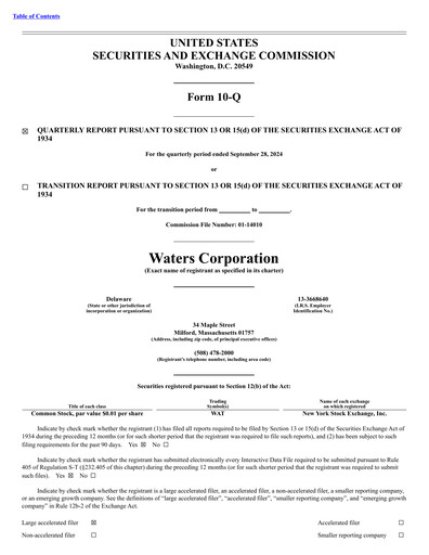 Thumbnail Waters Corporation Quarterly Report 2024-q3