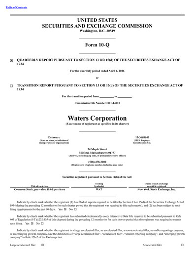 Thumbnail Waters Corporation Quarterly Report 2026-q1