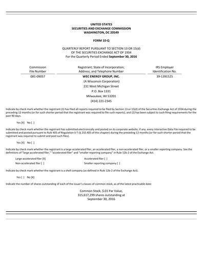 Thumbnail WEC Energy Group Quarterly Report 2016-q3