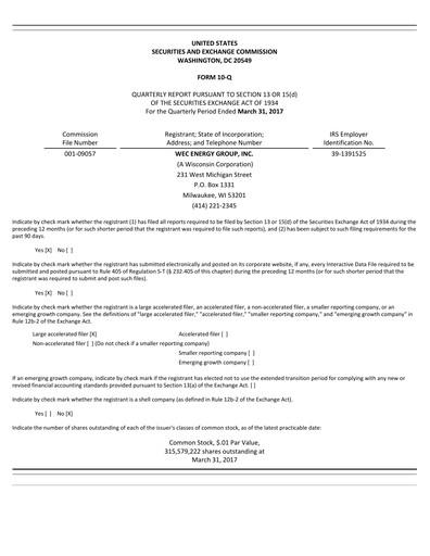 Thumbnail WEC Energy Group Quarterly Report 2017-q1
