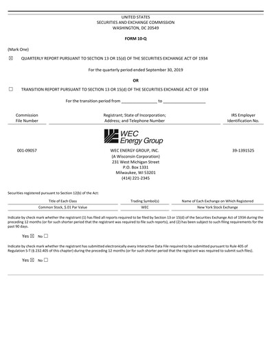 Thumbnail WEC Energy Group Quarterly Report 2019-q3