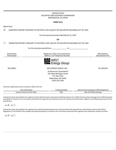 Thumbnail WEC Energy Group Quarterly Report 2021-q1