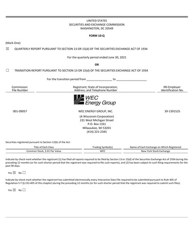 Thumbnail WEC Energy Group Quarterly Report 2021-q2