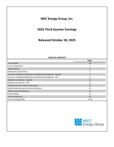 Thumbnail WEC Energy Group Quarterly Report 2025-q3