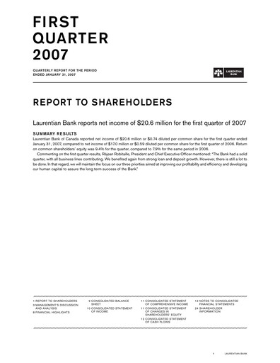 Miniature Laurentian Bank of Canada Rapport trimestriel 2007-q1