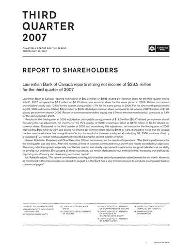 Miniature Laurentian Bank of Canada Rapport trimestriel 2007-q3