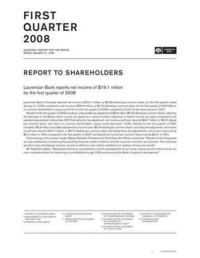 Miniature Laurentian Bank of Canada Rapport trimestriel 2008-q1