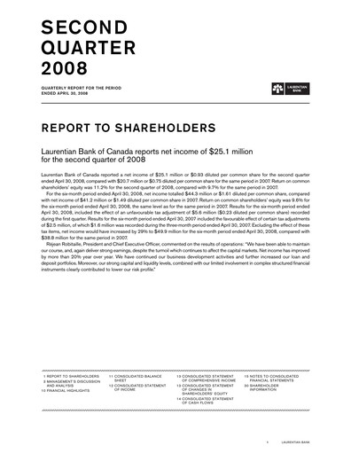 Miniature Laurentian Bank of Canada Rapport trimestriel 2008-q2