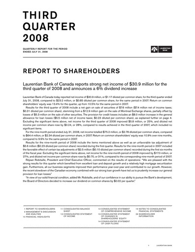 Miniature Laurentian Bank of Canada Rapport trimestriel 2008-q3