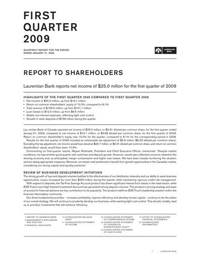 Miniature Laurentian Bank of Canada Rapport trimestriel 2009-q1