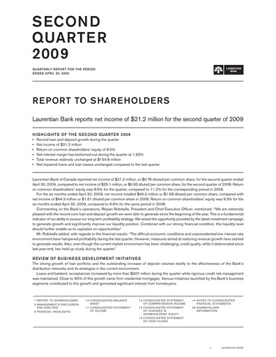 Miniature Laurentian Bank of Canada Rapport trimestriel 2009-q2
