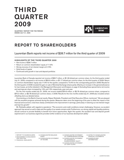 Miniature Laurentian Bank of Canada Rapport trimestriel 2009-q3